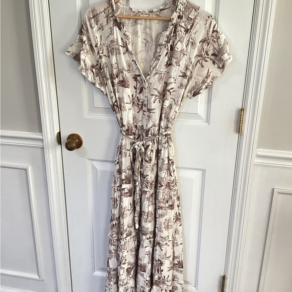 Cloth And Portrait Large Dress Tiered Ruffled Safari Animal Print Maxi Button - Picture 2 of 6